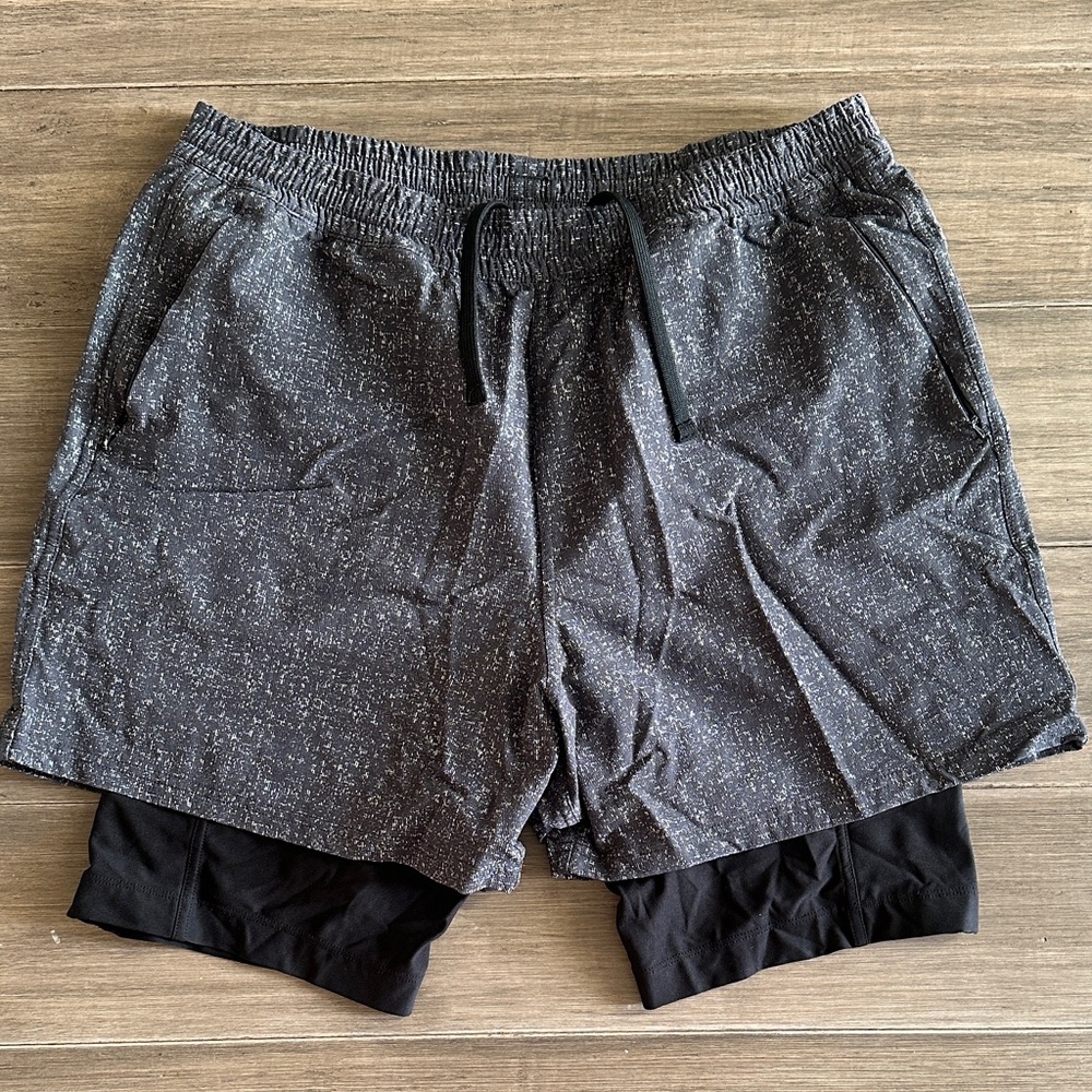 Outdoor Voices Speckled Black and Gray Athletic Shorts
